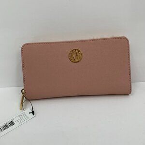 DKNY Donna Karan Bryant Park Saffiano Leather Blush Pink Wallet logo gold new